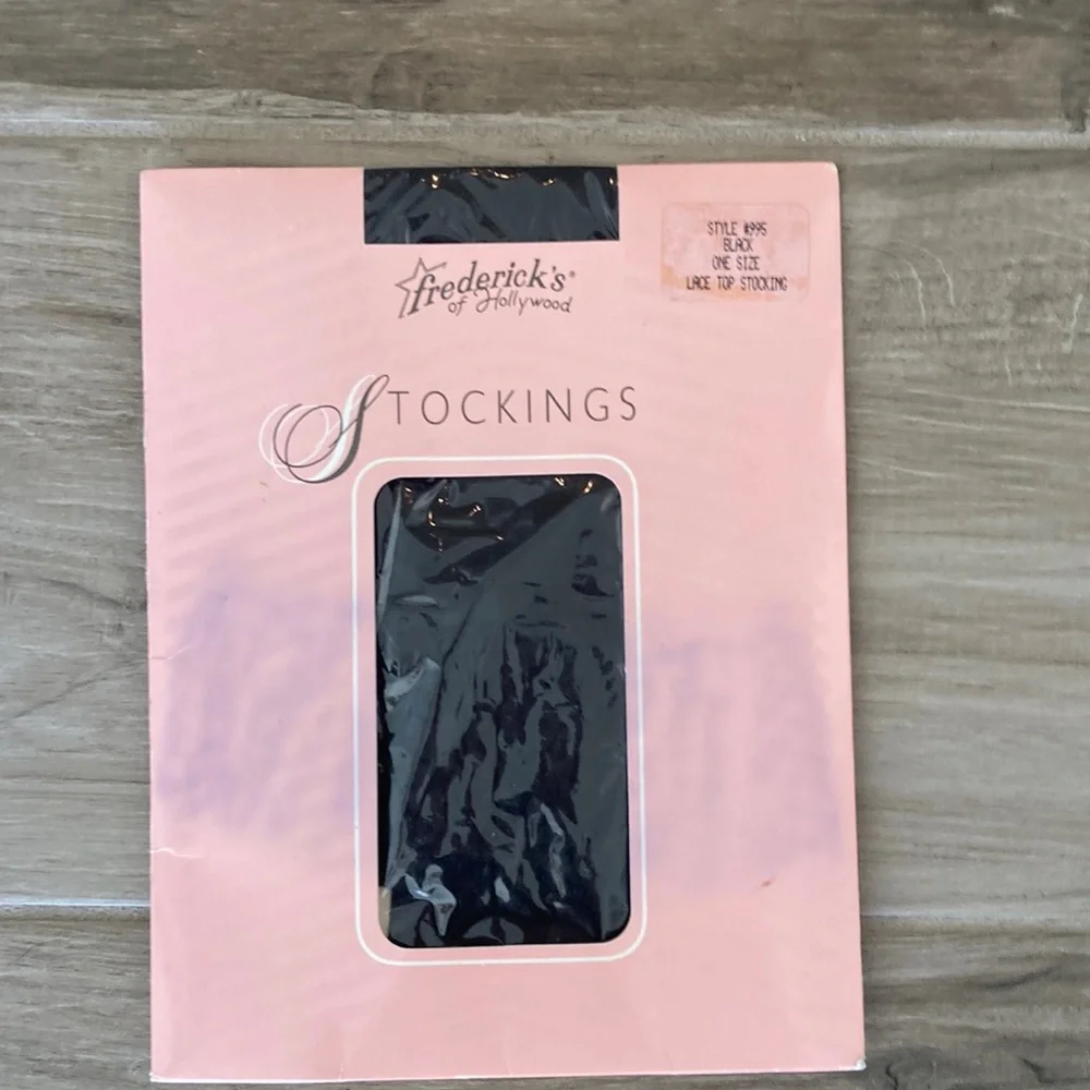 New Vintage Fredericks of Hollywood black lace top stockings